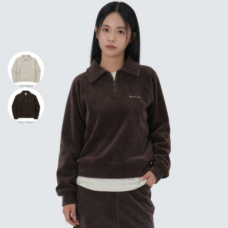 女款【WE ARE】韓國snow peak雪峰 微短版燈芯絨半拉鏈上衣S25WWFZT71