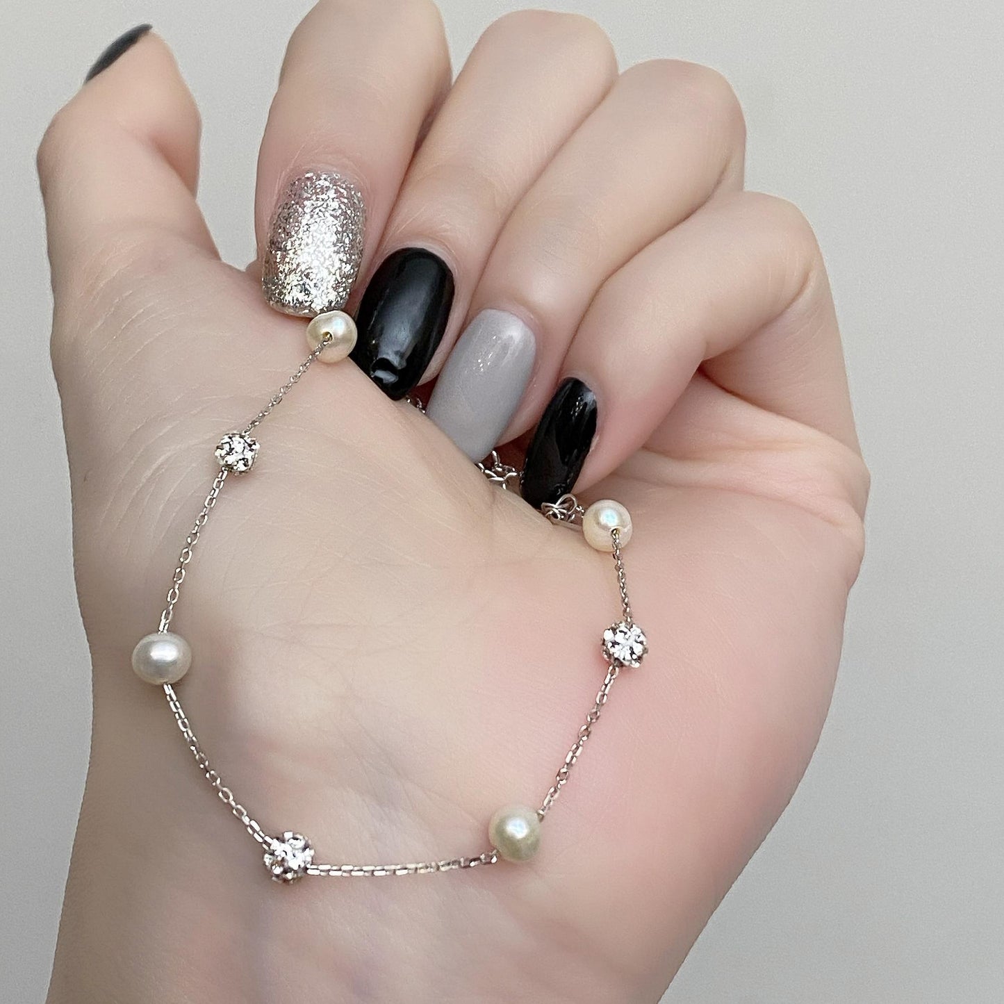 【WE ARE】設計師品牌Pen.27飾品S925銀珍珠碎鑽手鍊B2502PDSL014