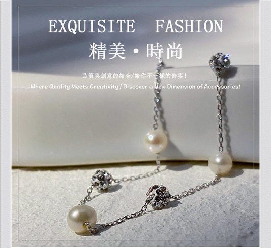 【WE ARE】設計師品牌Pen.27飾品S925銀珍珠碎鑽手鍊B2502PDSL014