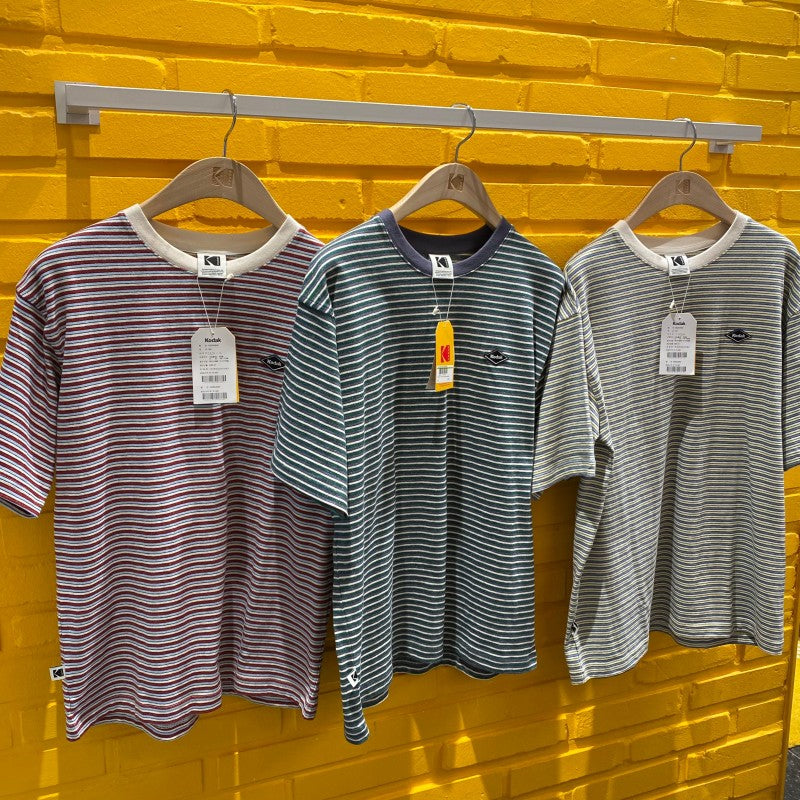 【WE ARE】Korea KODAK Kodak Unisex Striped Short Sleeve T-Shirt K5223LRS33