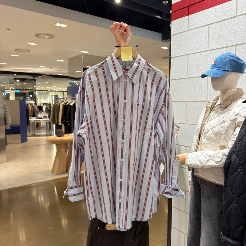 【WE ARE】韓國TOMMY JEANS女款條紋休閒襯衫T32G7WSH24TWT1