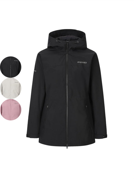 女款【WE ARE】韓國Discovery 中長版連帽風衣外套 DWWJ4B054