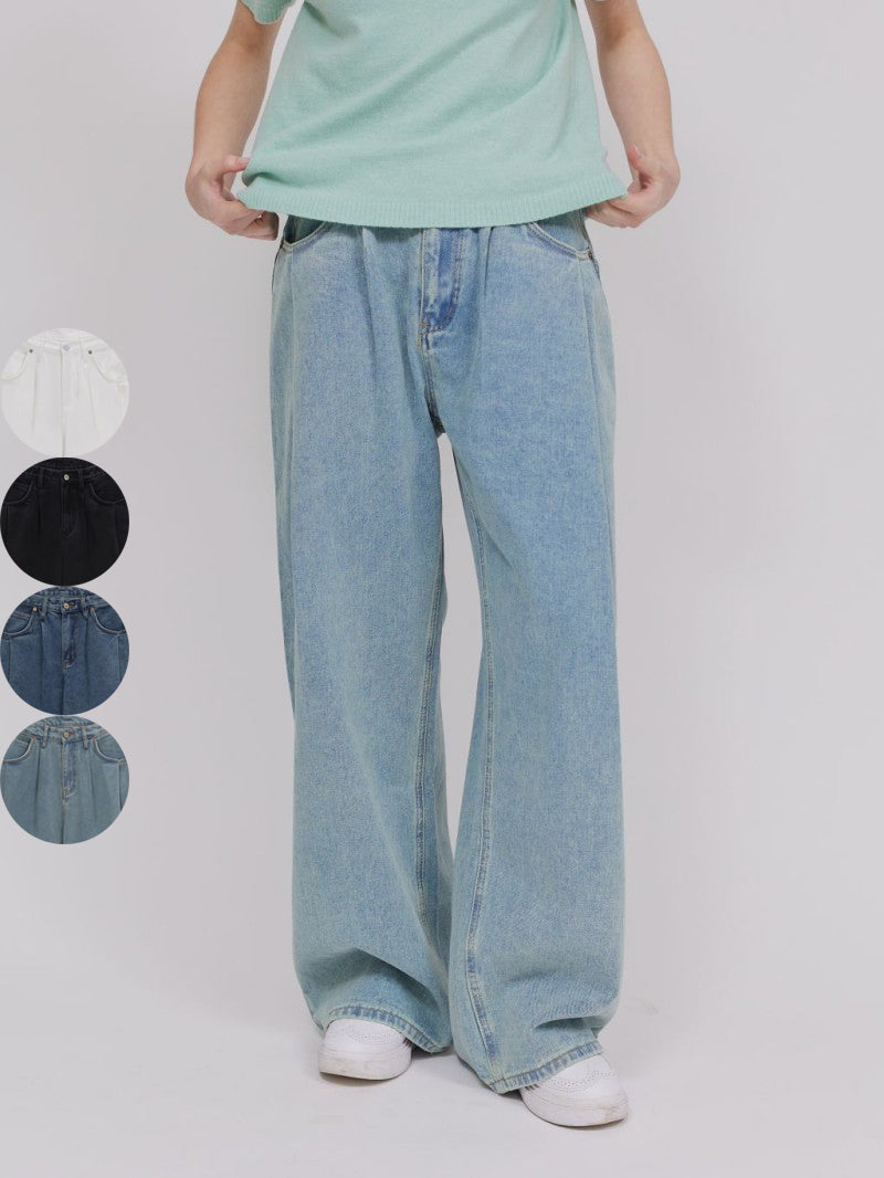 【WE ARE】韓國DONTBELATE打摺牛仔落地寬褲