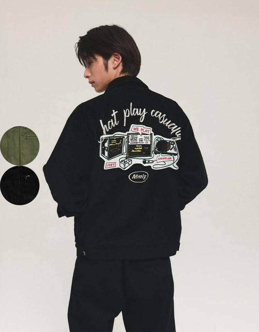 男女同款【WE ARE】韓國MMLG 燈芯絨背面刺繡雙拉鏈外套 MMLGBE2OJP006M25