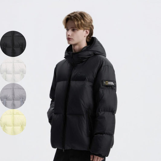 男女同款【WE ARE】韓國國家地理 (有臂章)連帽鵝絨羽絨外套N254UDW171