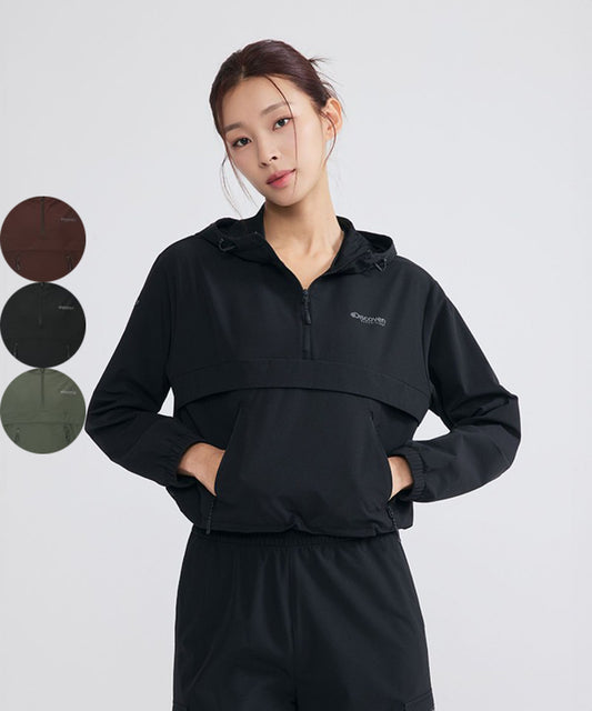 (內襯棉材質)【WE ARE】韓國Discovery 女款微短版半拉鍊連帽上衣 DWTR45054