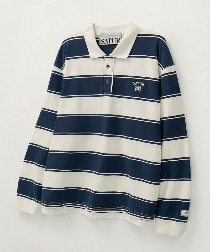 【WE ARE】韓國Satur 粗條翻領POLO長袖 SA251ULS02