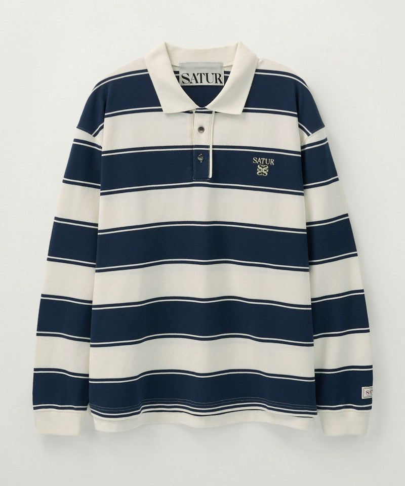 【WE ARE】韓國Satur 粗條翻領POLO長袖 SA251ULS02