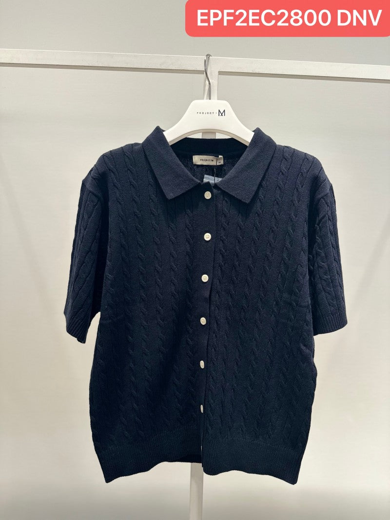 Women's【WE ARE】Korean M plan twisted lapel knitted short sleeves EPF2EC2800