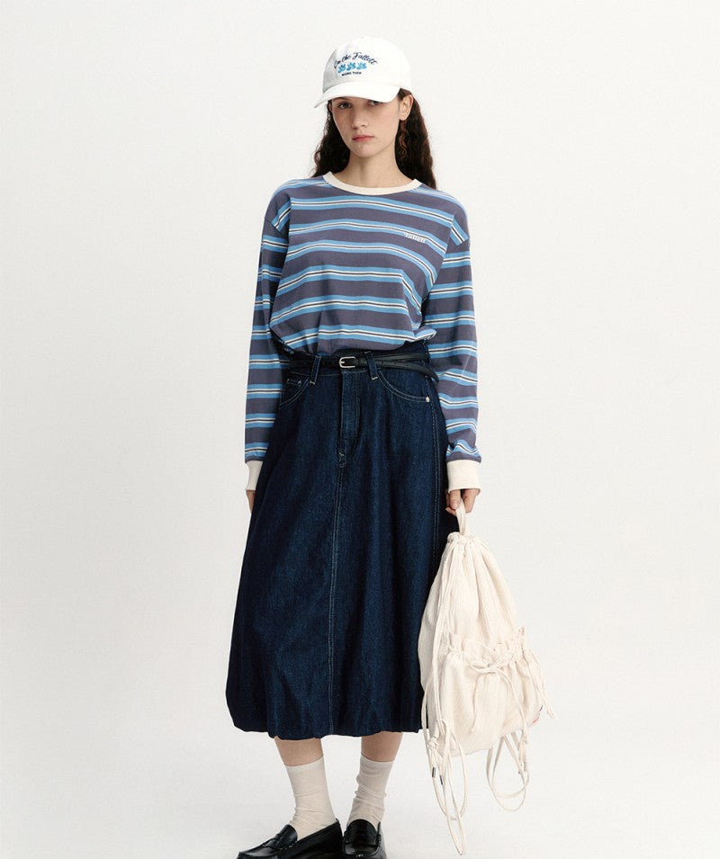 【WE ARE】Korea Fallett striped long-sleeved T-shirt top FA2501LT01