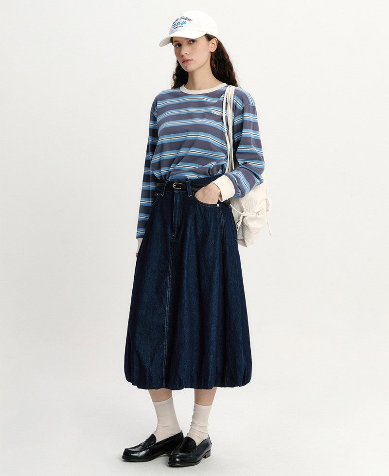 【WE ARE】Korea Fallett striped long-sleeved T-shirt top FA2501LT01
