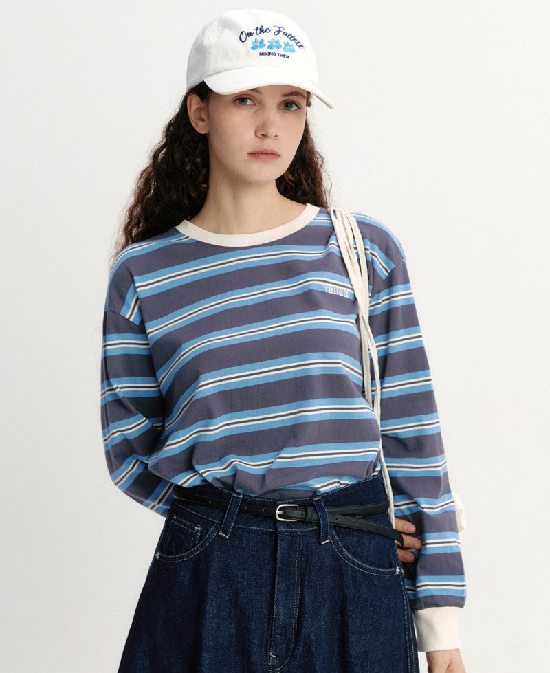 【WE ARE】Korea Fallett striped long-sleeved T-shirt top FA2501LT01