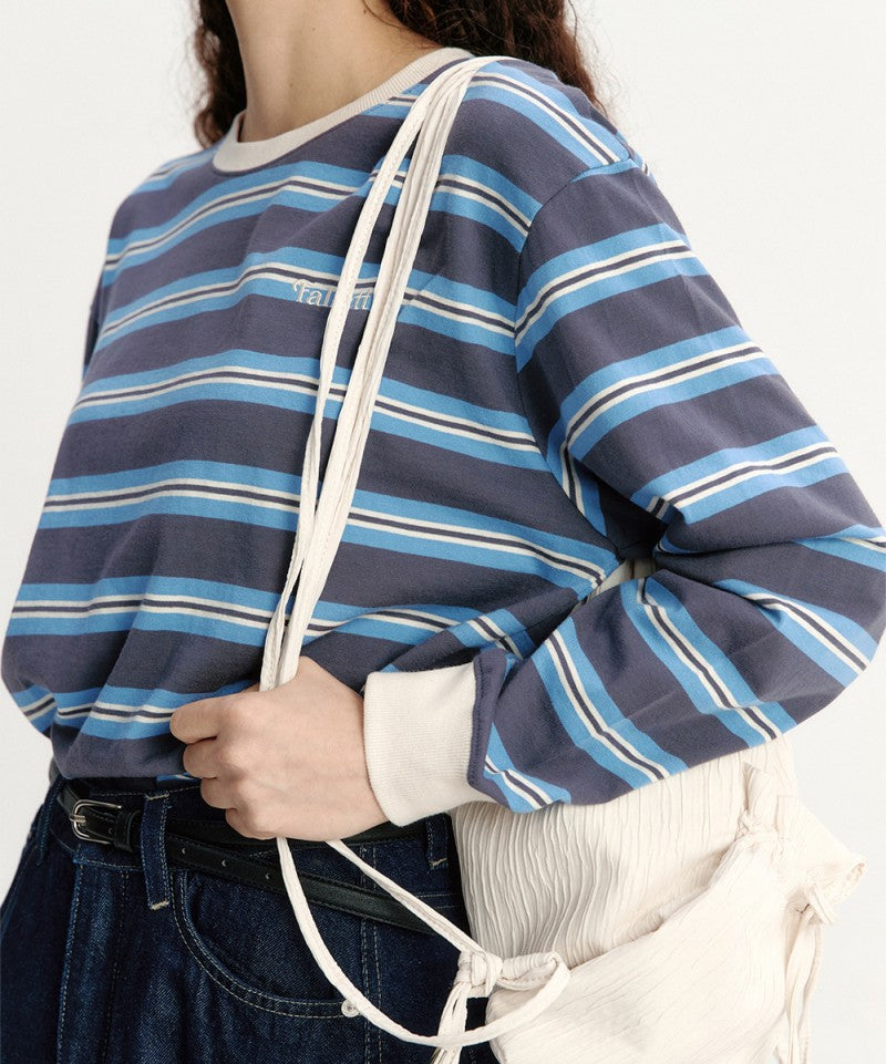 【WE ARE】Korea Fallett striped long-sleeved T-shirt top FA2501LT01