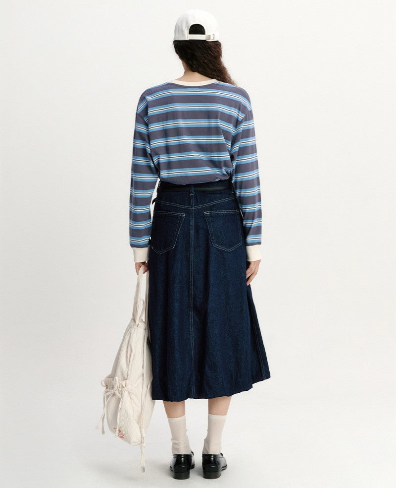 【WE ARE】Korea Fallett striped long-sleeved T-shirt top FA2501LT01