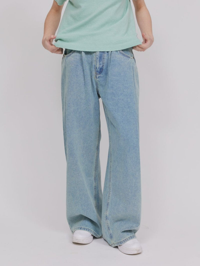 【WE ARE】韓國DONTBELATE打摺牛仔落地寬褲