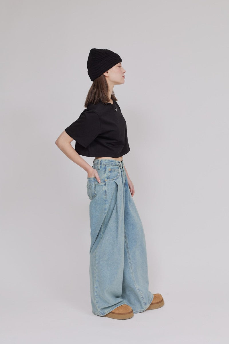 【WE ARE】韓國DONTBELATE打摺牛仔落地寬褲