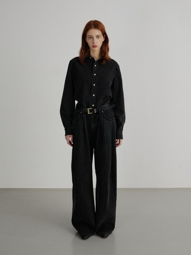 【WE ARE】韓國DONTBELATE打摺牛仔落地寬褲