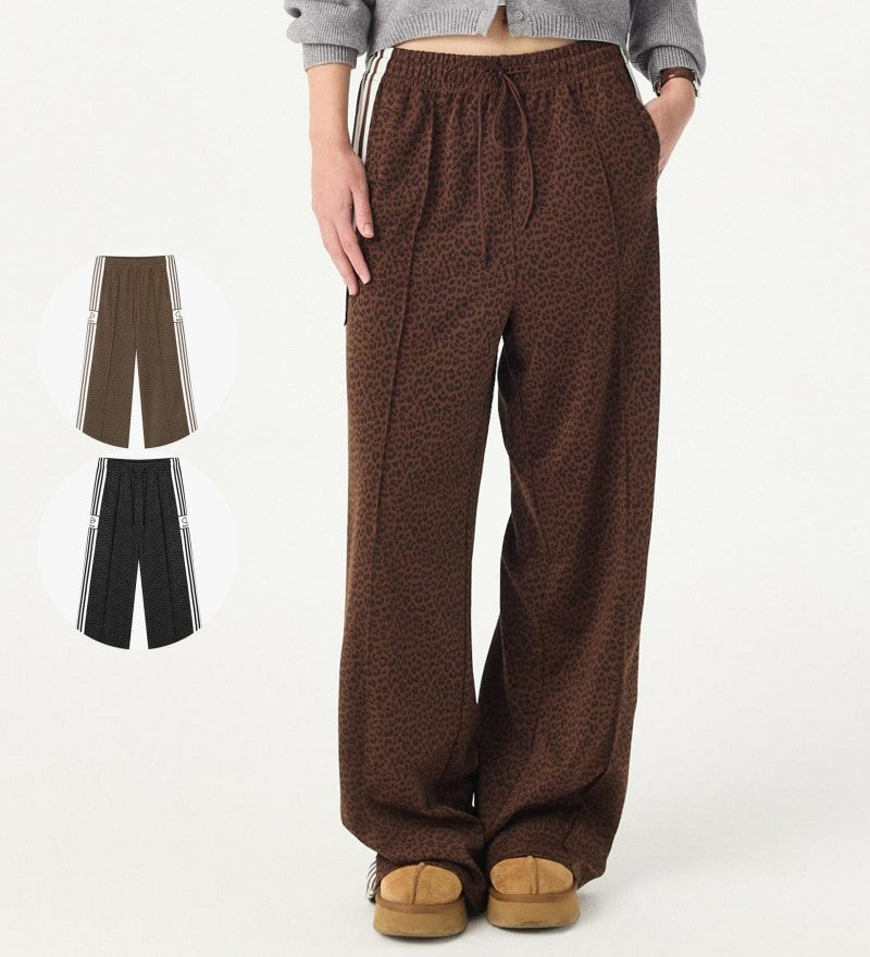 【WE ARE】韓國DONTBELATE 側logo豹紋直筒運動褲