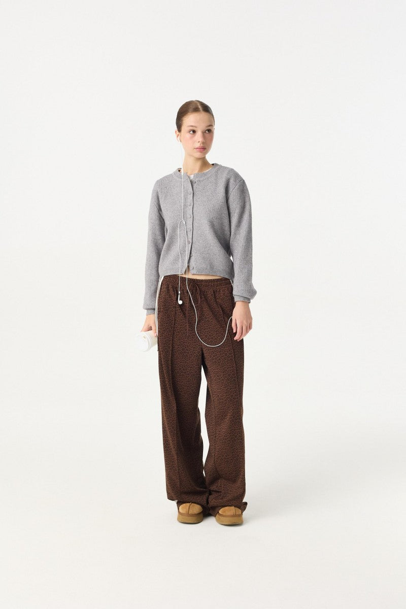 【WE ARE】韓國DONTBELATE 側logo豹紋直筒運動褲