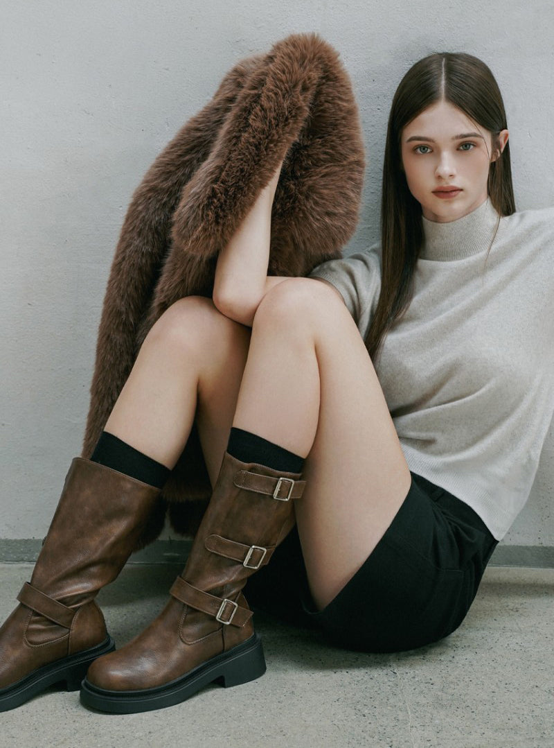 【WE ARE】韓國CHAAKAN 三排金屬扣低跟中短靴 BLLTR4H850