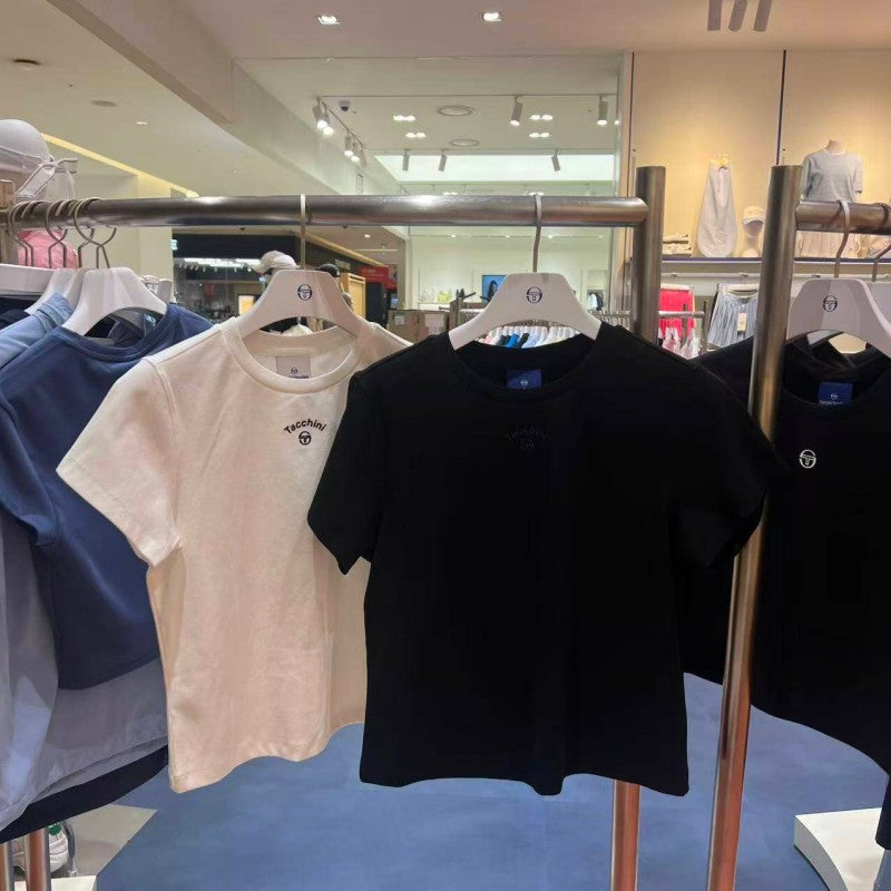 【WE ARE】韓國SERGIO TACCHINI女款螺紋刺繡短袖T恤 TWRS10963