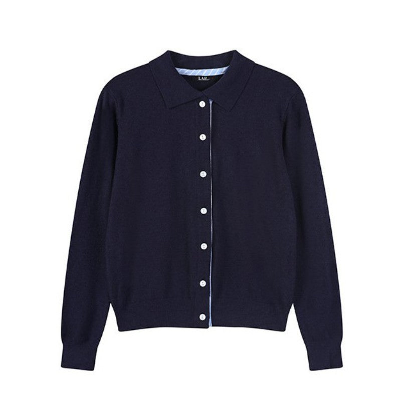 【WE ARE】韓國LAP 異材質接拼翻領鈕扣針織衫AR3KG841