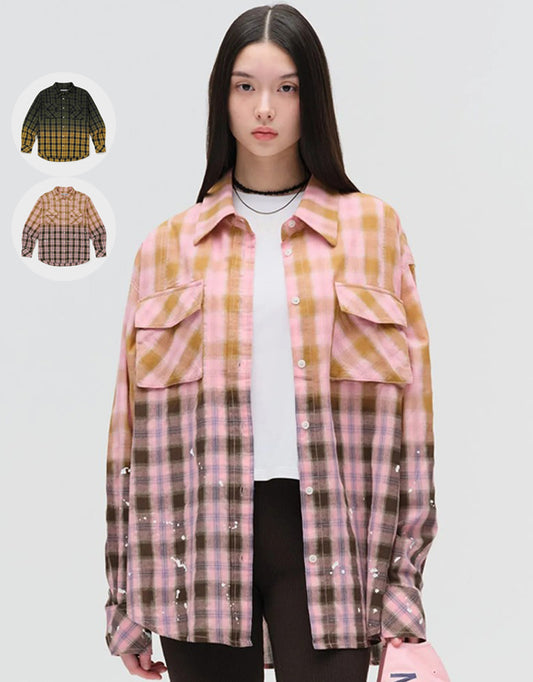 限時折扣【WE ARE】韓國MMLG 女款漸層格紋襯衫MMWBE1TSL151