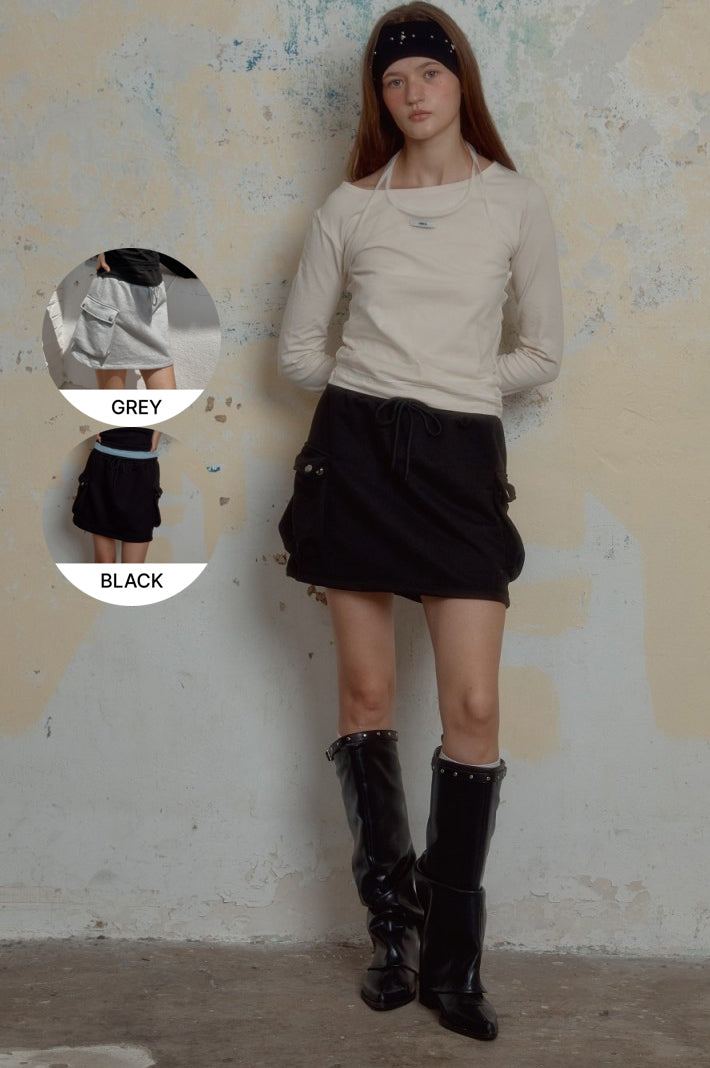 【WE ARE】韓國Leterie 工裝棉短裙CARGOBANDINGMINISKIRT
