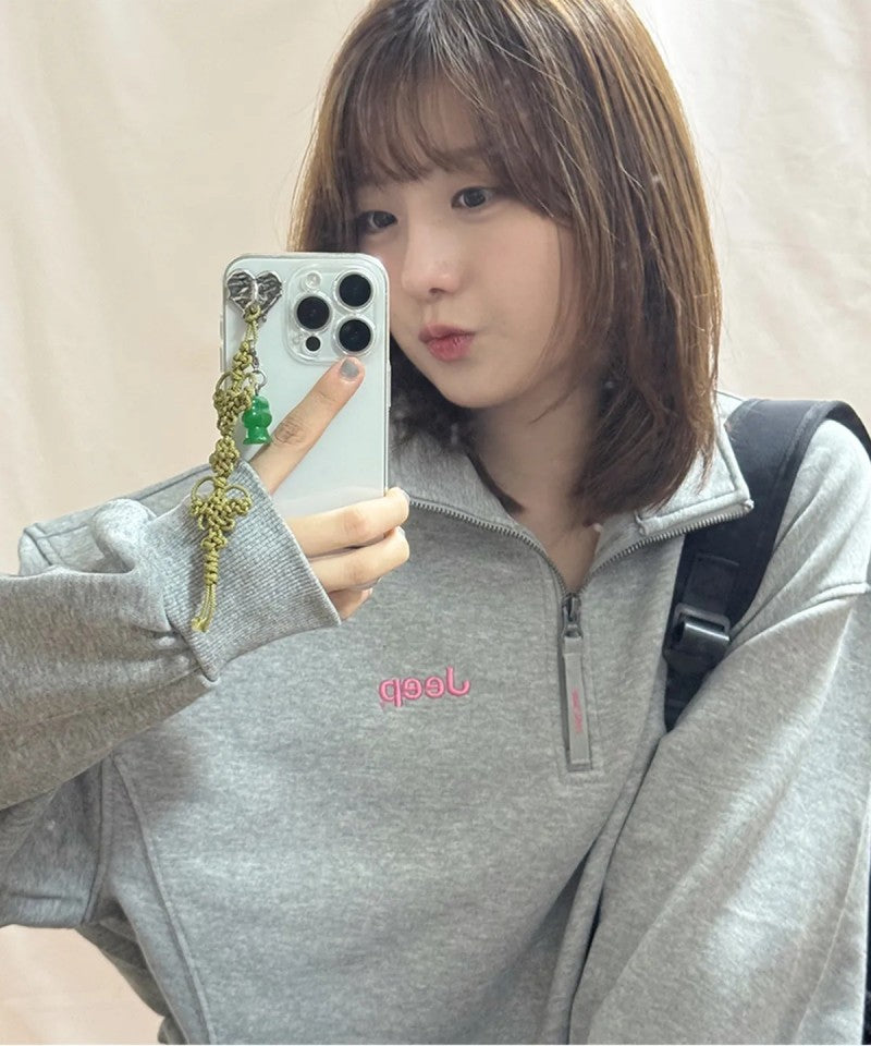 男女同款【WE ARE】韓國JEEP半拉鏈領大學T衛衣JQ5TSF838