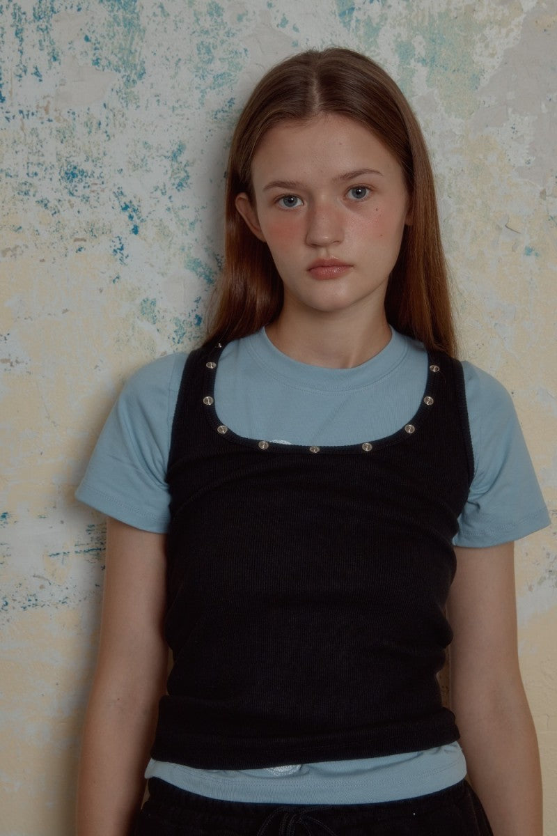 【WE ARE】韓國Leterie 卯釘背心T恤ROUNDSTUDSLEEVELESS