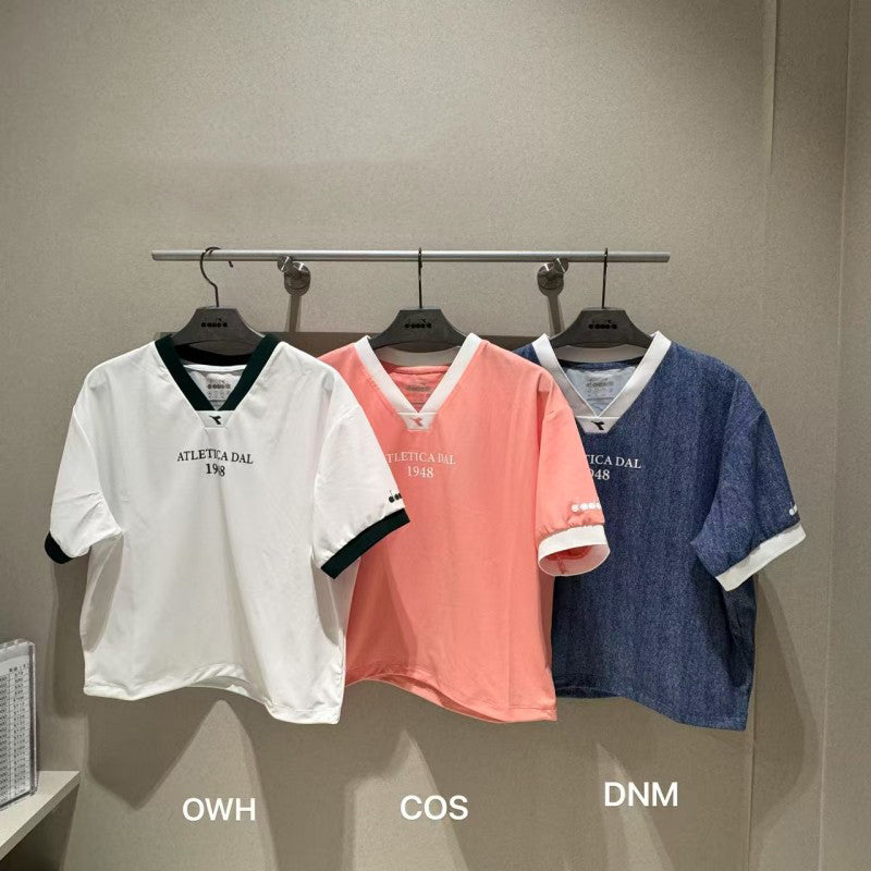 女款【WE ARE】韓國Diadora V領滾邊短袖T恤 D5322TTS04