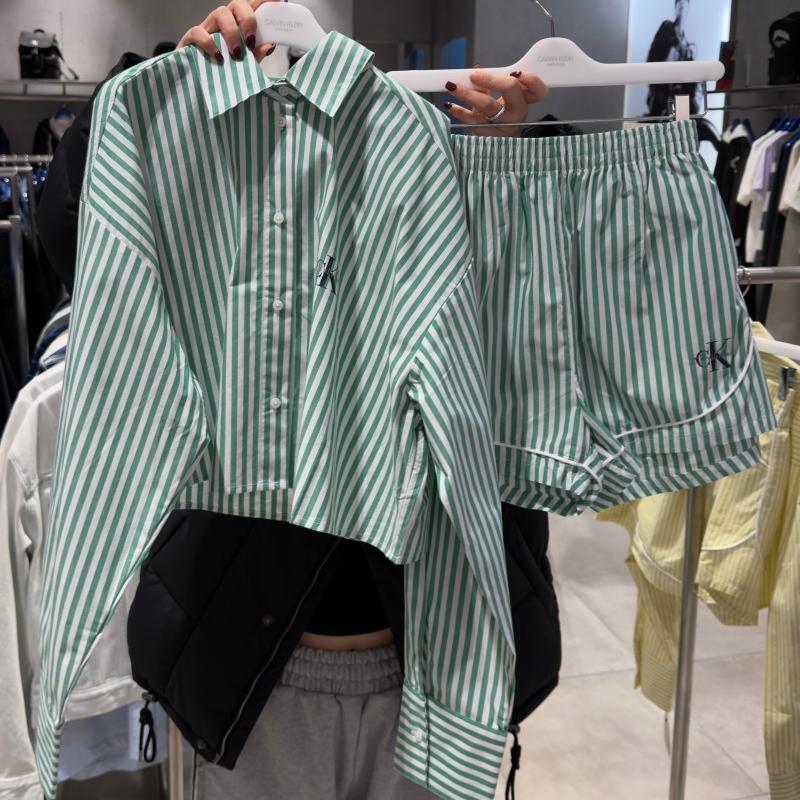 【WE ARE】韓國Calvin Klein 條紋襯衫睡衣+條紋短褲 套裝QS7605/QS7604