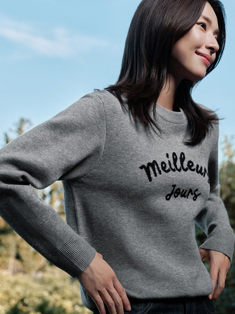 女款【WE ARE】韓國M計畫圓領萌寵字母毛衣EPF4ER2400