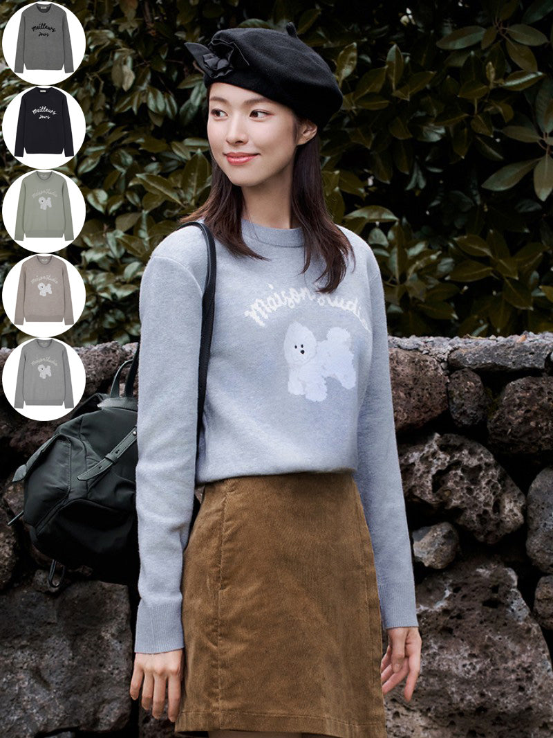 女款【WE ARE】韓國M計畫圓領萌寵字母毛衣EPF4ER2400