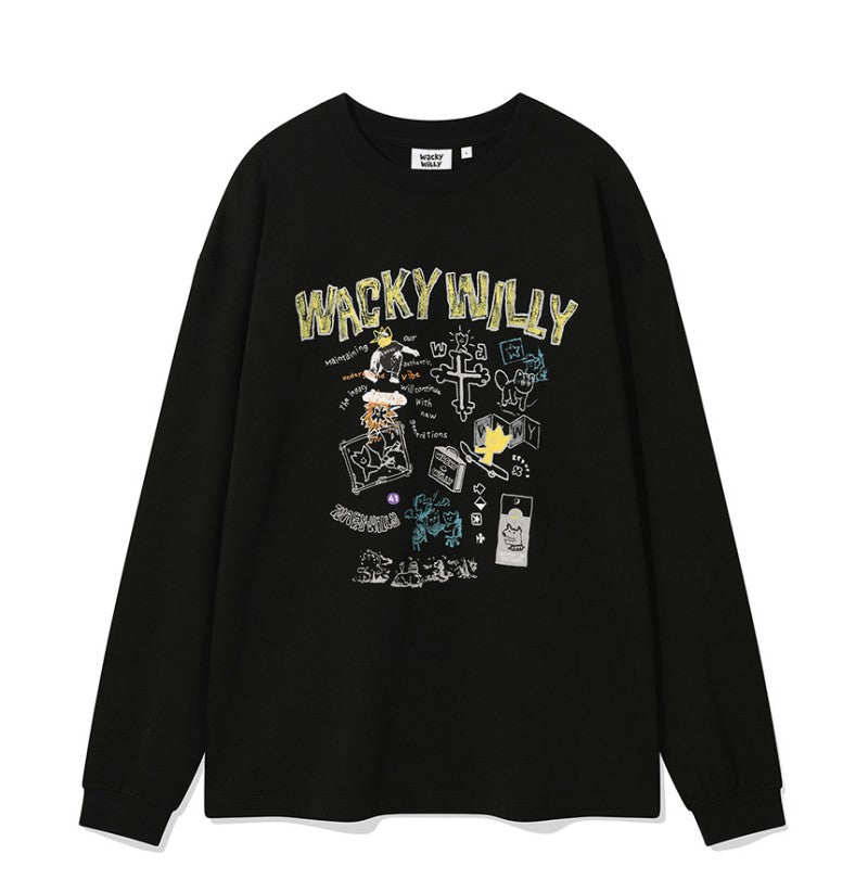 【WE ARE】韓國wacky Willy 塗鴉風長袖T恤 WA2503LT11