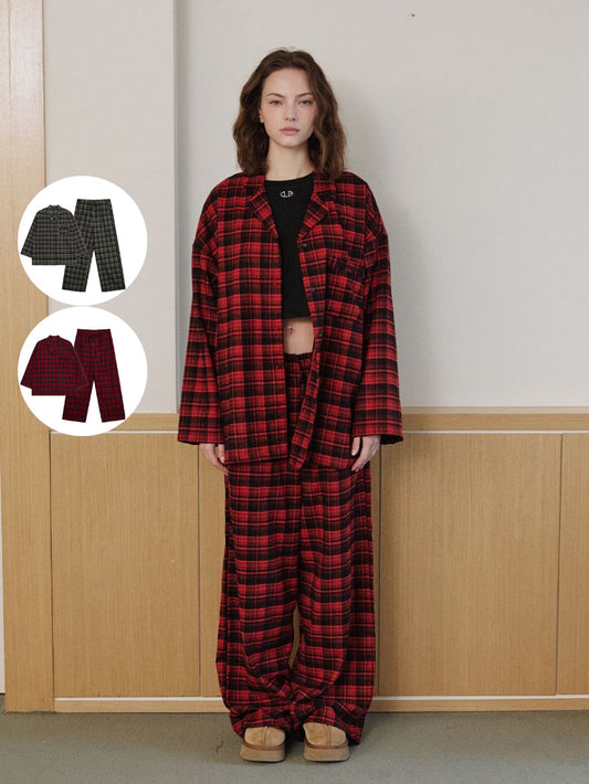 黑五限時折扣【WE ARE】韓國DONTBELATE休閒格子睡衣套裝20251031-4