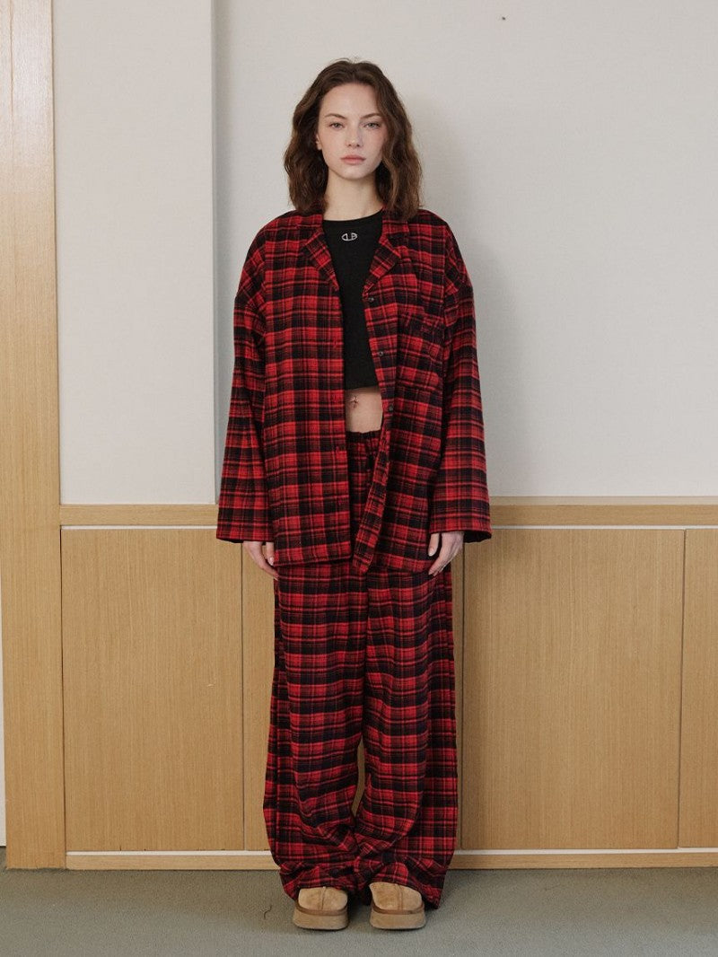 黑五限時折扣【WE ARE】韓國DONTBELATE休閒格子睡衣套裝20251031-4