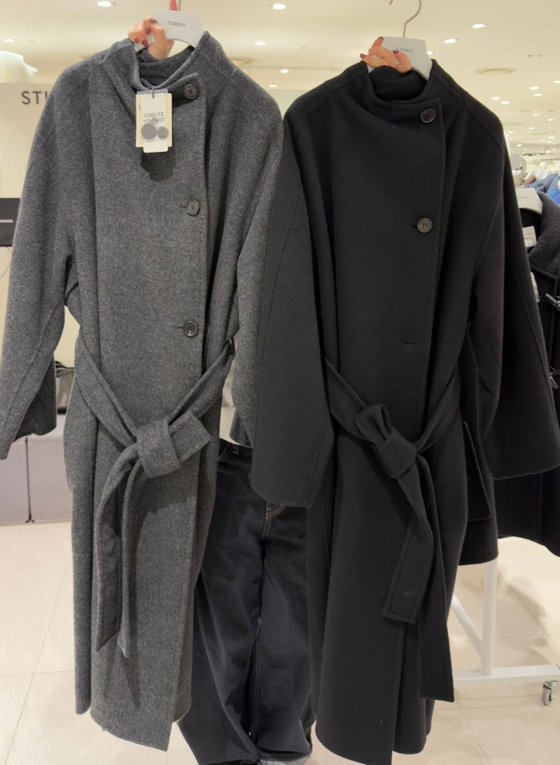 【WE ARE】韓國Studio Tomboy小立領78%羊毛長版大衣 9105411221