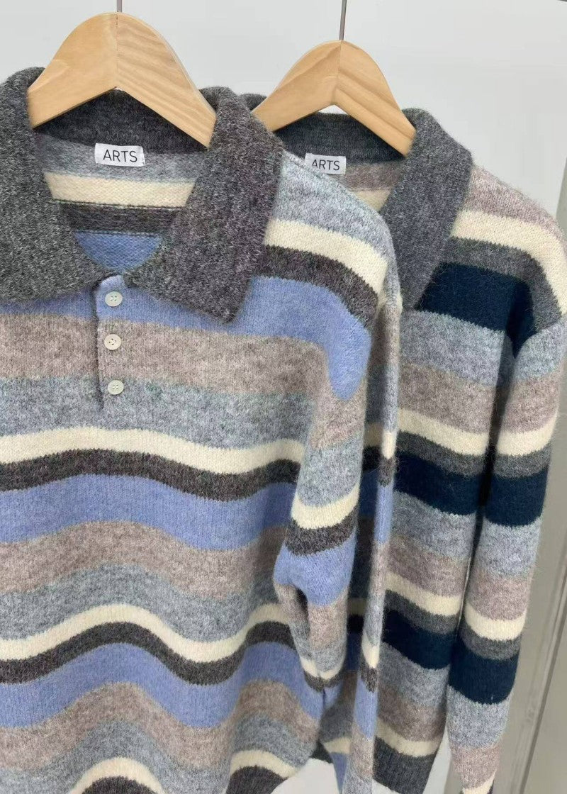 大茜選品【WE ARE】韓國東大門ARTS (微刺癢)條紋polo領毛衣 20251123-6