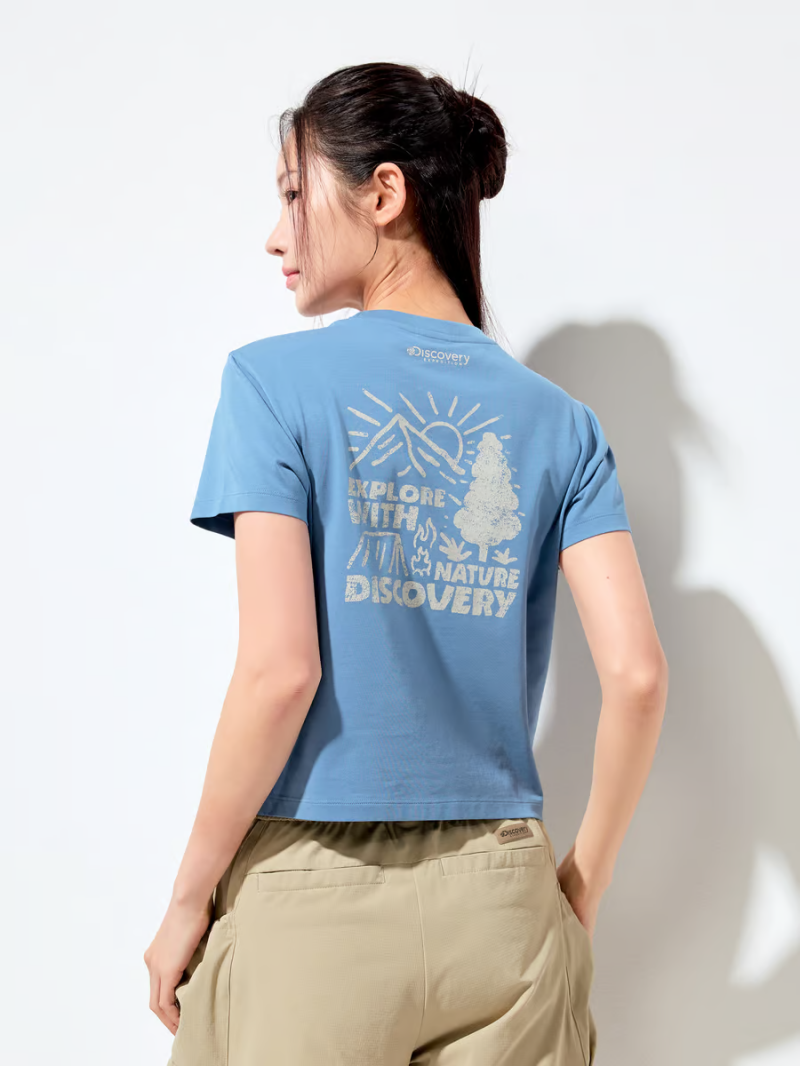 女款【WE ARE】韓國Discovery 短版 SORONA手繪登山短袖T恤DWRS98053