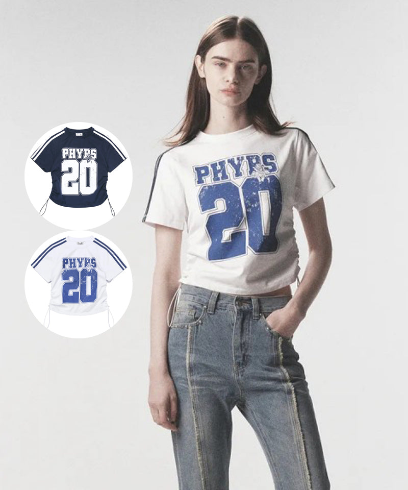 女款【WE ARE】韓國PHYPS 側抽繩數字短袖T恤 PFM1SS202A