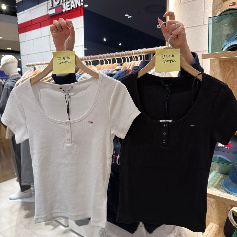 【WE ARE】韓國TOMMY JEANS大U排扣合身短袖 T32F6TTO02TWT1