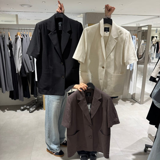 【WE ARE】韓國LAP棉麻短袖開衩西裝外套AS2EJ460