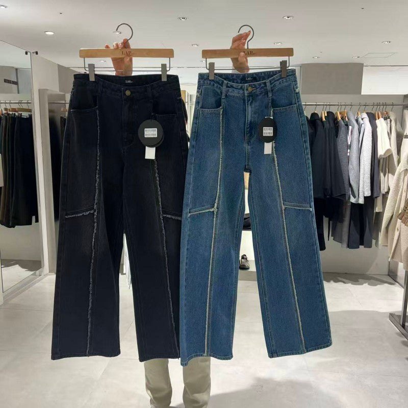 建議165以上【WE ARE】韓國LAP 毛邊設計牛仔褲 AR4DPB61