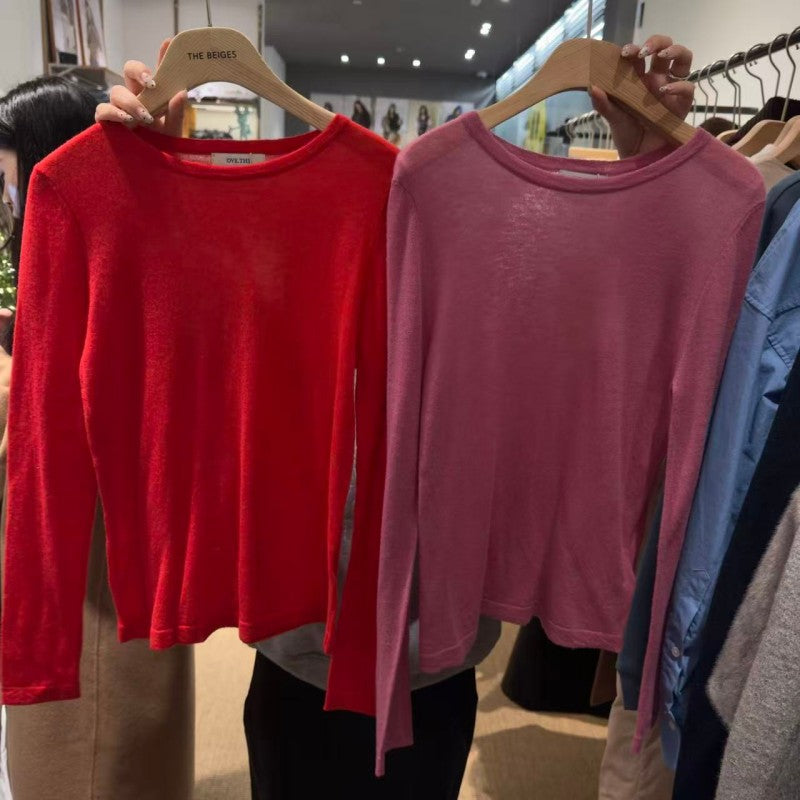 大茜選品【WE ARE】韓國東大門TD 微透長袖打底（絲綢混羊毛） OV24FWNT008