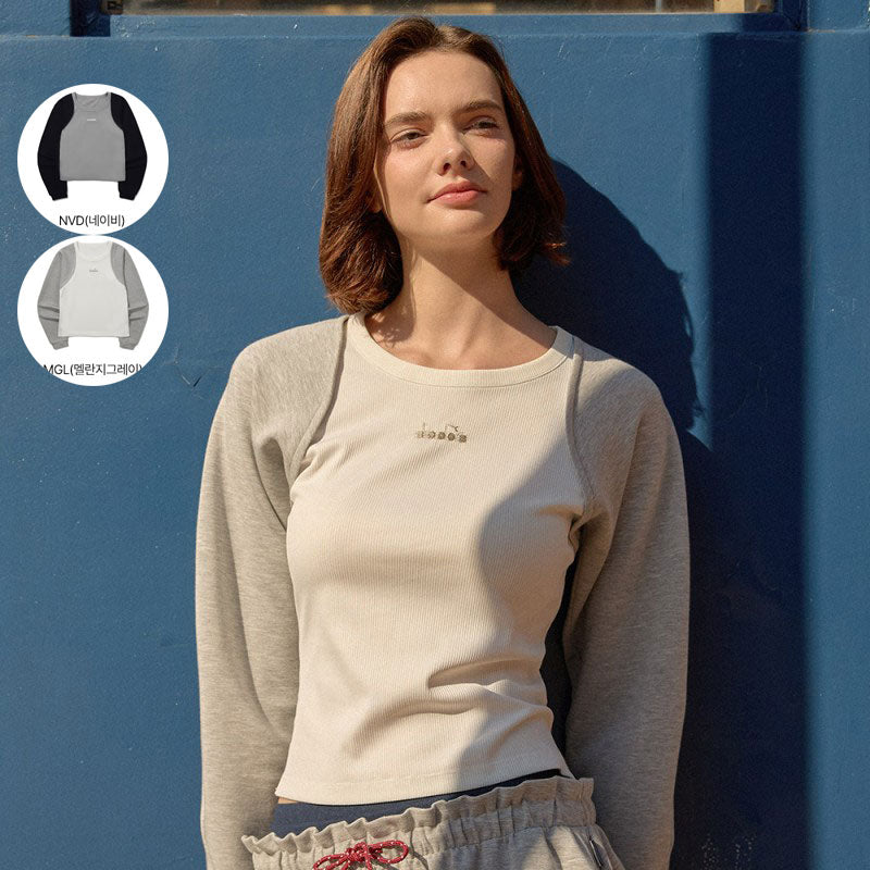 女款【WE ARE】韓國Diadora休閒異材質拼色長袖T恤D5322LFS33