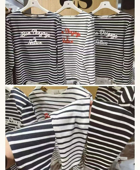 Women's [WE ARE] Korean Satur long-sleeved striped top SA251WLS03