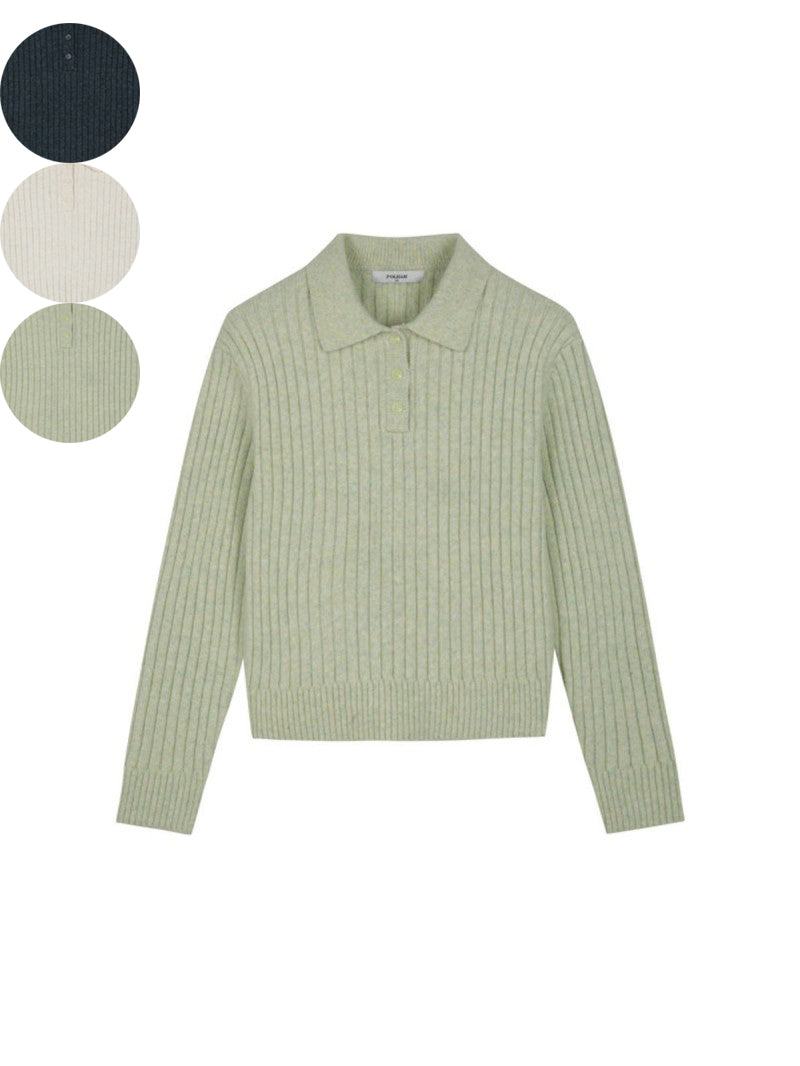 【WE ARE】韓國POLHAM翻領豎條針織毛衣PHF4ET2330