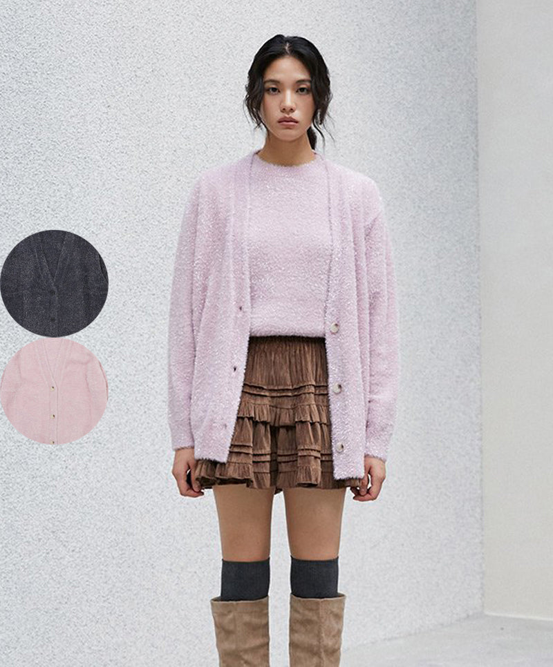 【WE ARE】韓國LAP 微金蔥V領寬鬆寬鬆針織衫AR4KGA66