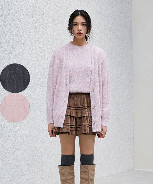 【WE ARE】韓國LAP 微金蔥V領寬鬆寬鬆針織衫AR4KGA66